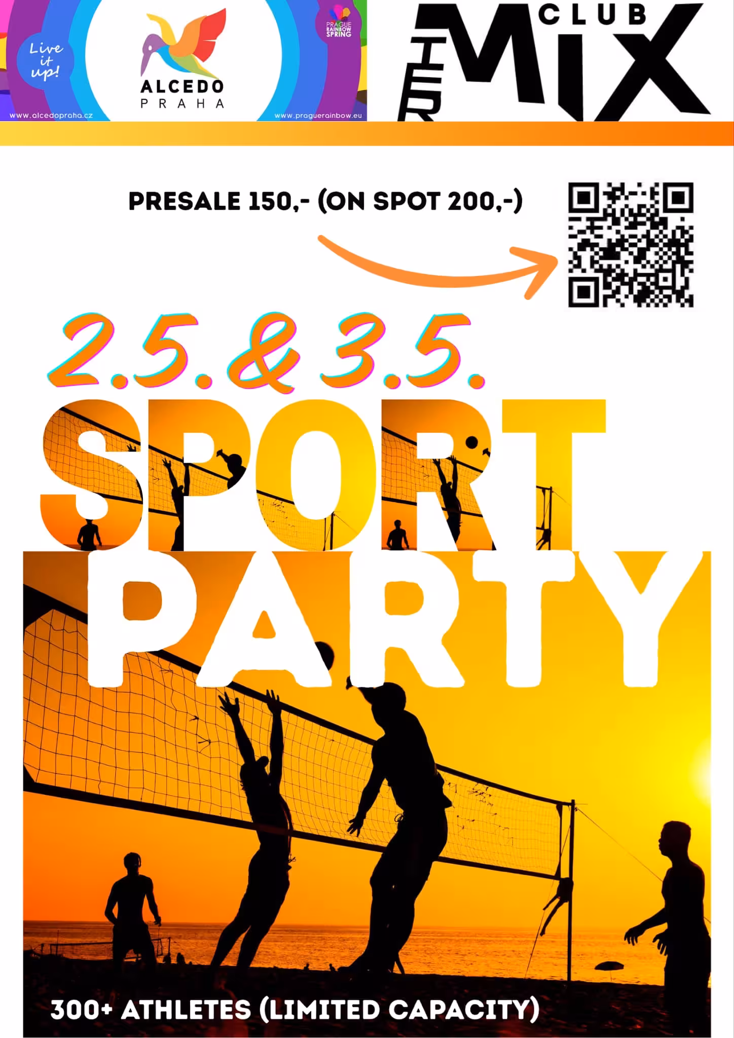 Plakát ke Sport party v baru, konané 2. a 3. května